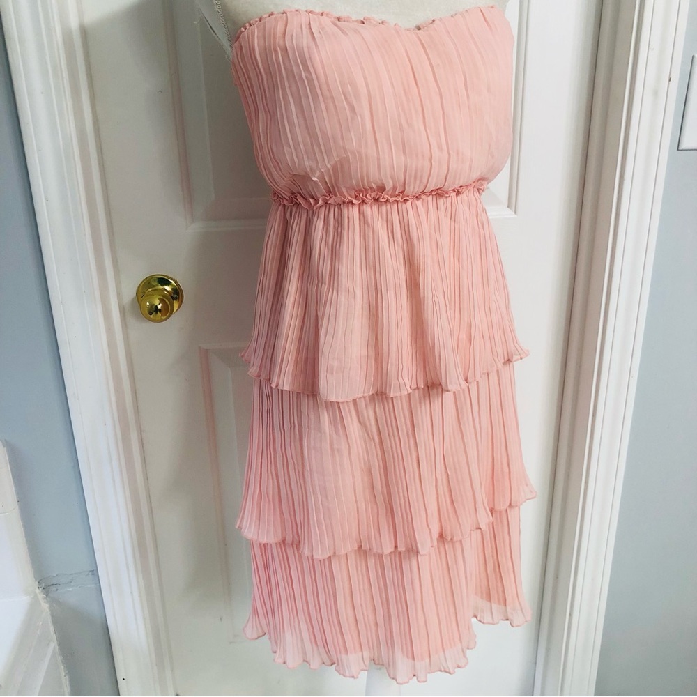 Crystal doll dress women’s Sz 7 pink 3 tier elastic waste strapless